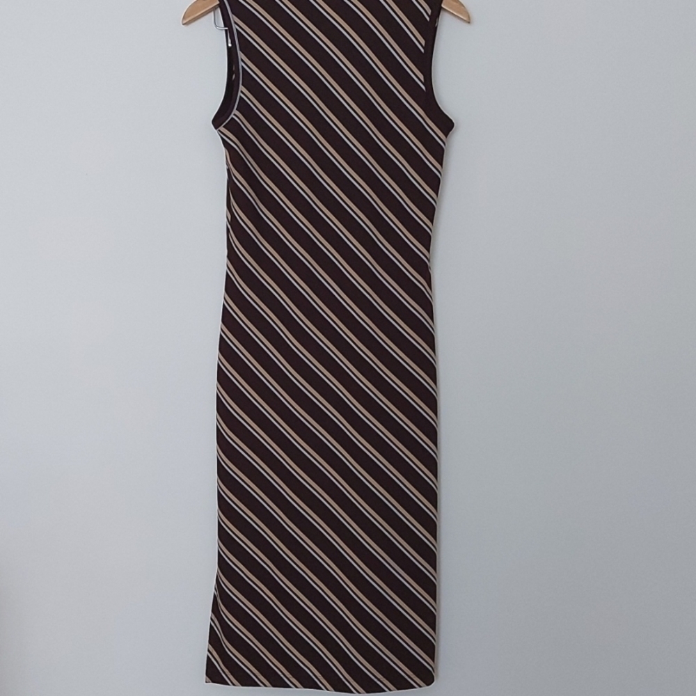 RW&CO 90s/Y2K Midi Bodycon Dress Vneck with Diagonal Stripes, Side Slits. - Picture 3 of 6